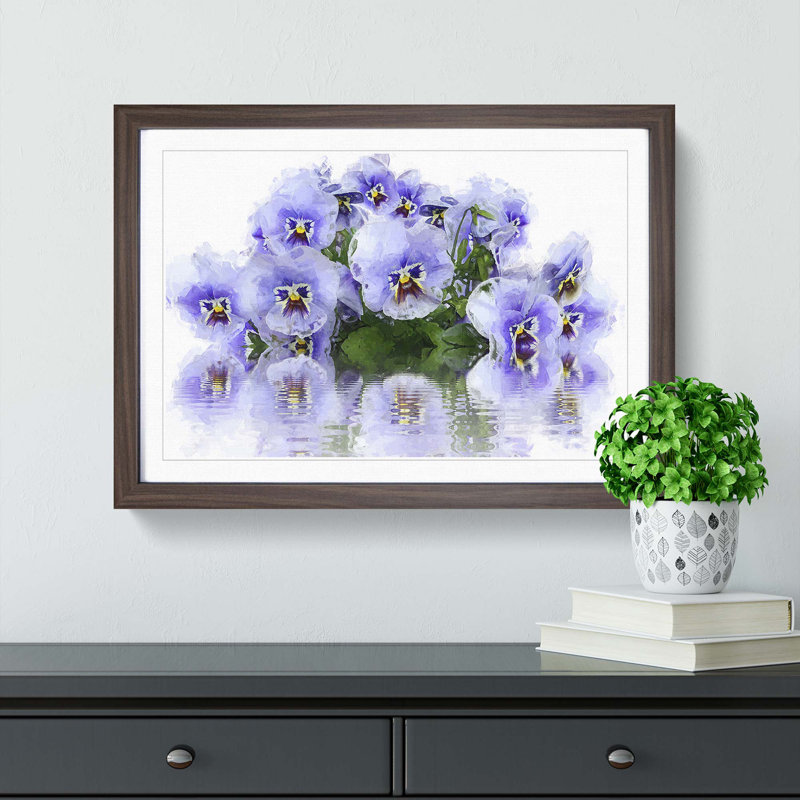 Lilac Pansy Flowers in Abstract - Picture Frame Painting Print, 27cm H x 36cm W x 2cm D, Walnut Framed