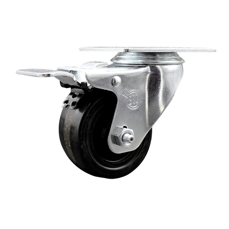 Plaque de roulette en acier inoxydable 3 pouces avec plateau de service de frein Total Lock