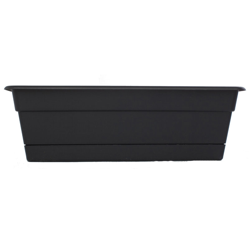 Dura Cotta Traditional Plastic Indoor/Outdoor Rectangle Window Box Planter with Attached Saucer, Black