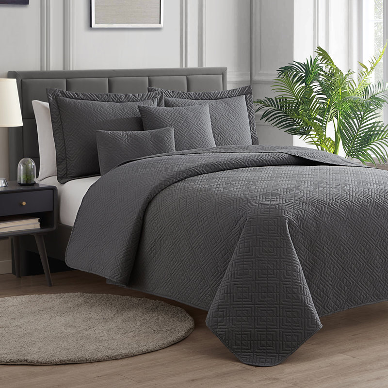 Ensemble de courtepointe réversible en microfibre Diamond Weave Premium, Courtepointe grand + 2 taies décoratives standard