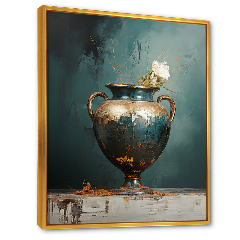 Vase Azure Approche - Imprimé, Cadre flottant doré, H 40 po x l 30 po x P 1,5 po