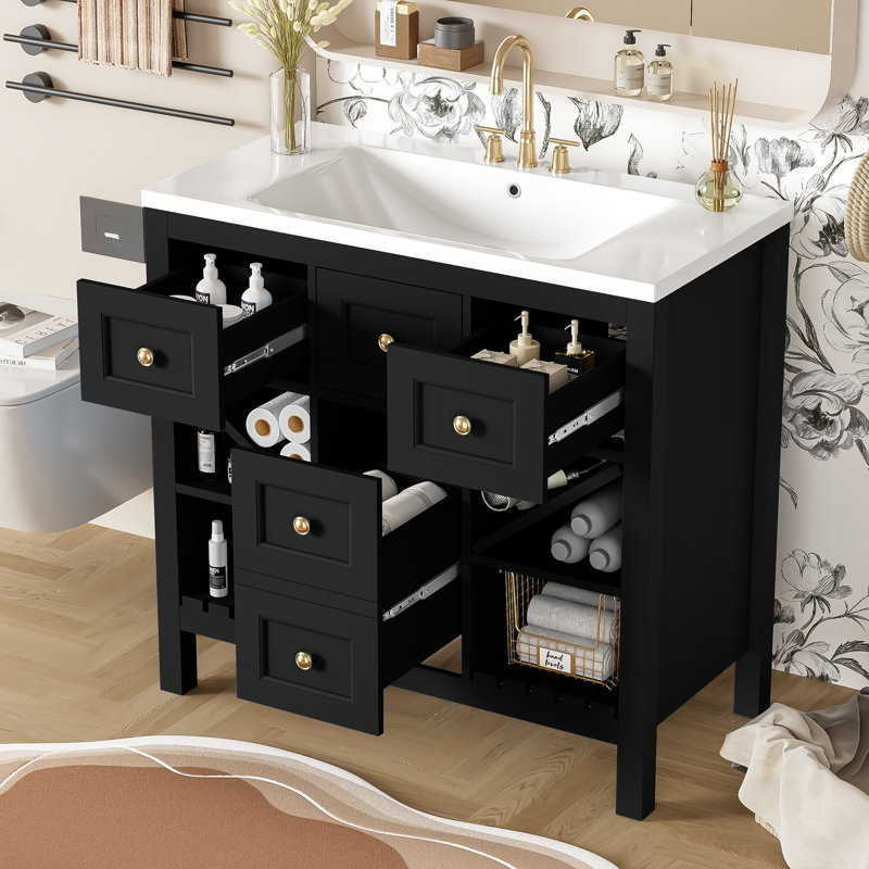 Meuble-lavabo 36 po avec lavabo en résine, Noir, noir, noir, noir
