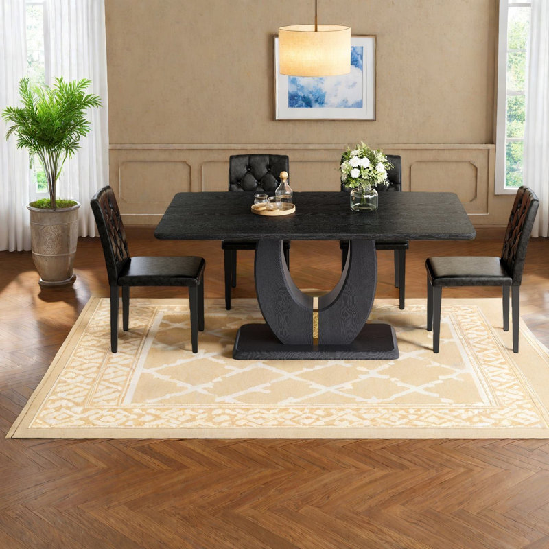 Ensemble de table à manger moderne noir avec chaises, panneau de fibres à densité moyenne et cuir synthétique pour la maison