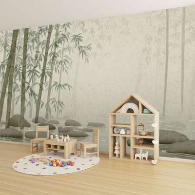 Décoration murale adhésive auto-adhésive style asiatique H 100 po x l 144 po style minimaliste en bambou