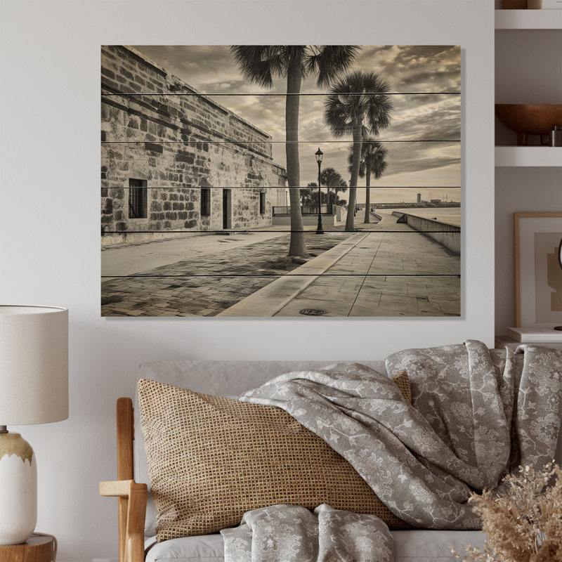 «Sunshines State I» en noir et blanc sur bois, H 10 po x l 20 po x P 0,78 po