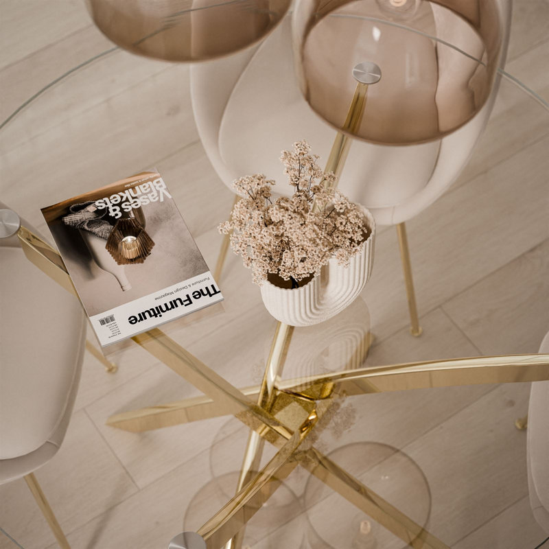 Chatalina Glass Top Dining Table, Gold chrome