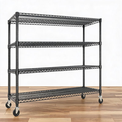 Heavy Duty 2640 lbs Adjustable Metal Storage Rack with Wheels – 4-Tier Wire Shelving Unit – Versatile Organization – For Garage, Pantry, Kitchen, Comm