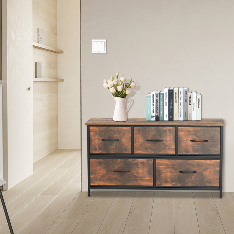 Commode en fer à 5 tiroirs 39,5 po Nilio, Grain de bois