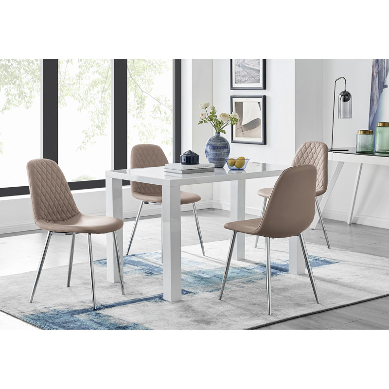 Ensemble de table de salle à manger 4 places Eubanks, Beige cappuccino / argent