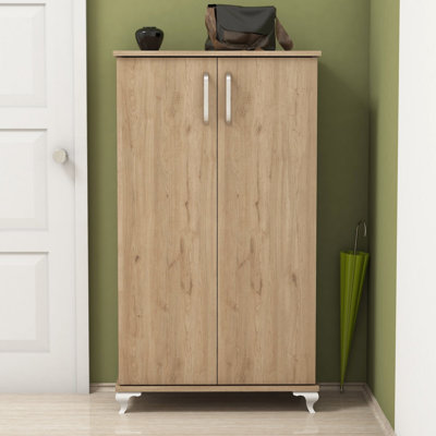 Traditional Shoe Cabinet, Walnut Colour, 28.3 x 47.2 x 12.8 inches | 100% Melamine Coated Particle Board, Thickness: 0.7 inches | Numerous Shelves, Wall-Mountable Design, Perfect for Organized Entryways & Living Spaces