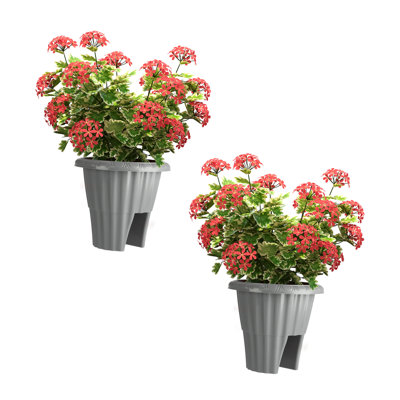 Railing Planter Box 2-Pack - 13.5-Inch Round Outdoor Flower Pots with Drainage Inserts - 2.64-Gallon Outdoor Planters for Porch, Deck, Fence, or Balcony Railings 3” - 3.75” Wide by Pure Garden (Gray)