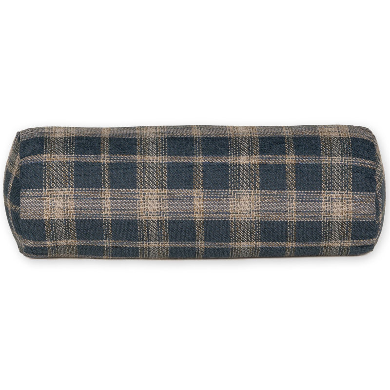 Canvey Prussian Throw Pillow, Polyester, Navy Plaid, Bolster 8"H x 21"W
