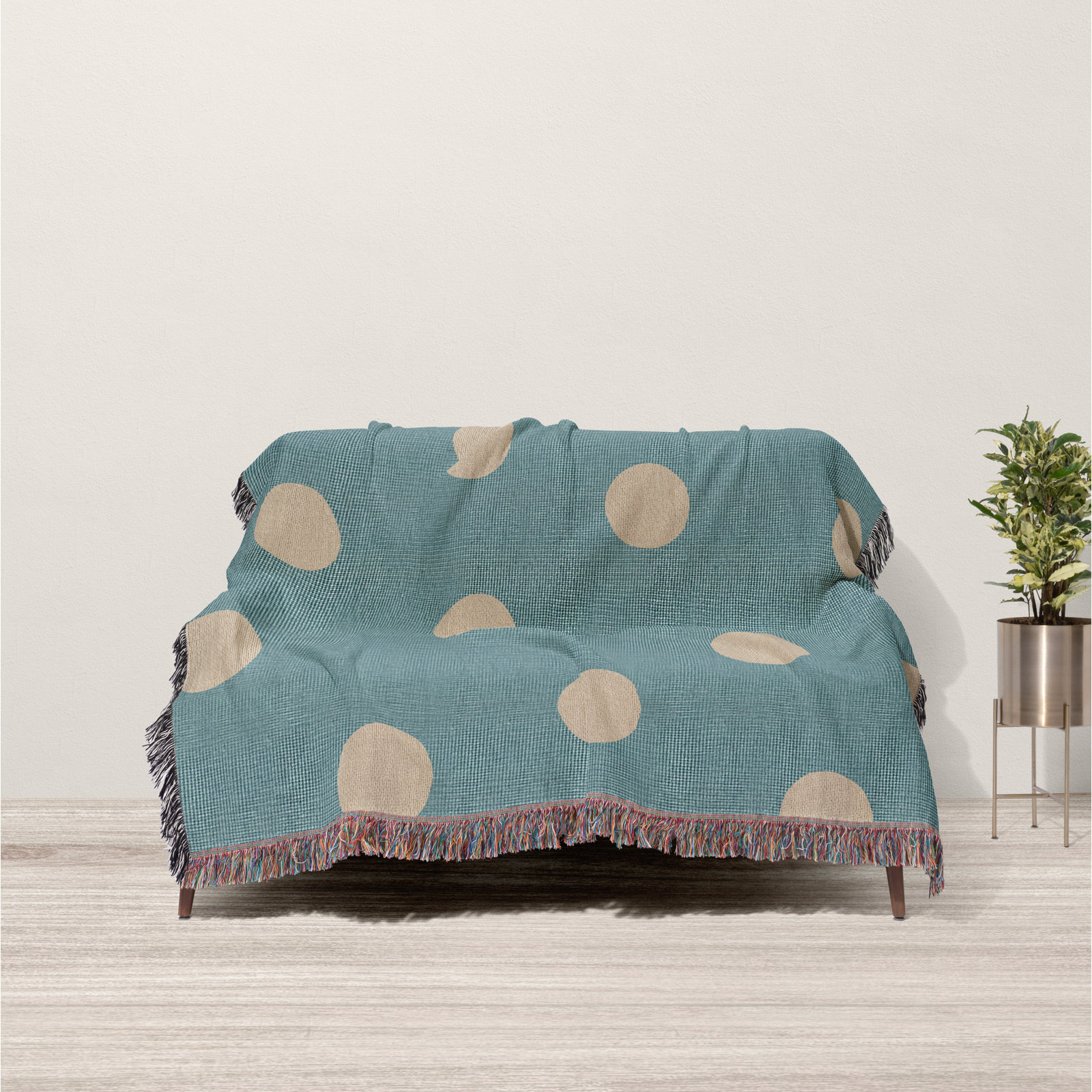 Leonore Cotton Hand Woven Throw Blanket, 52 x 37" - Throw, Blue/Beige