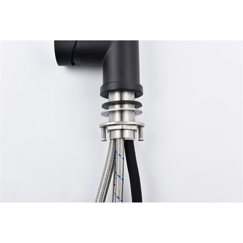 Pull Down Single Handle Spring Kitchen Faucet, Matte Black