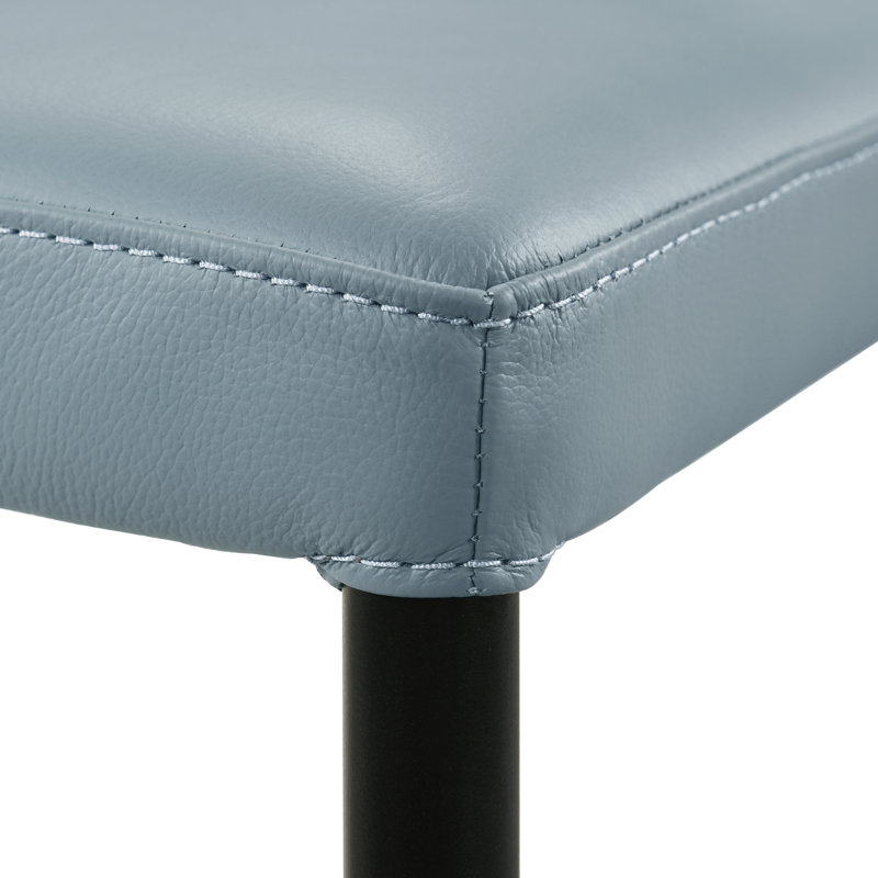 Full Back Top Grain Leather Upholstered Metal Dining Chairs In Blue - Set Of 2, Light Blue