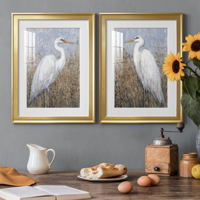 White Heron I, reproduction encadrée de qualité supérieure - prête à être accrochée, Cadre doré, H 24,5 po x l 37 po x P 1 po