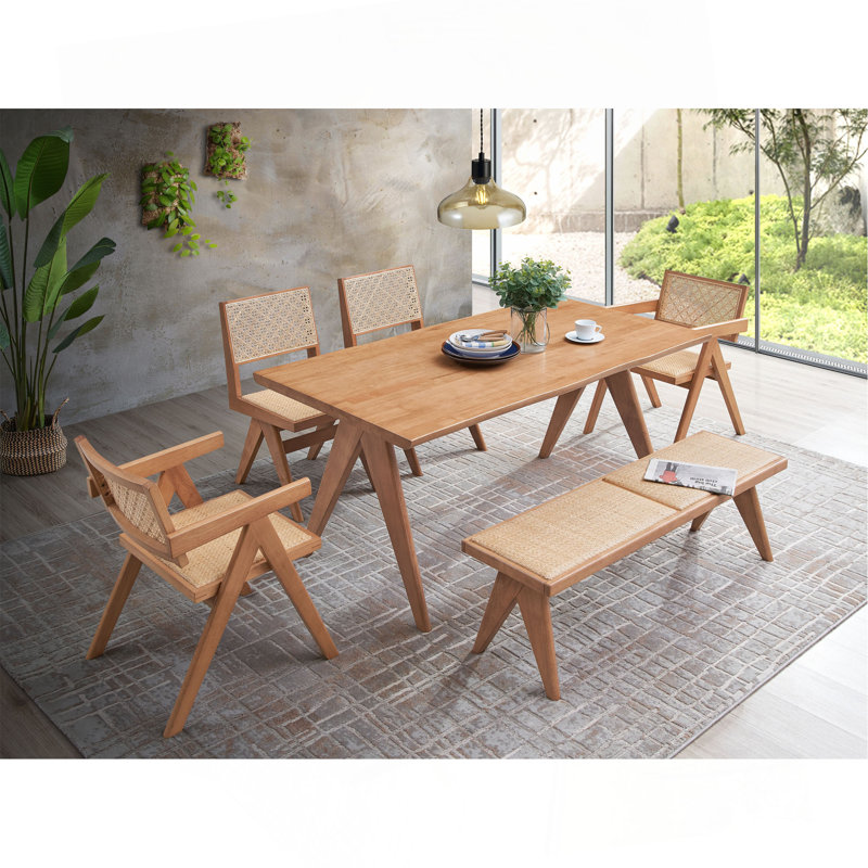 Table rectangulaire de style Mid-Century moderne, structure naturelle, 6 places, largeur 63 pouces, profondeur 33, hauteur 30, pour la table de salle à manger avec style, l 63 po x P 33 po