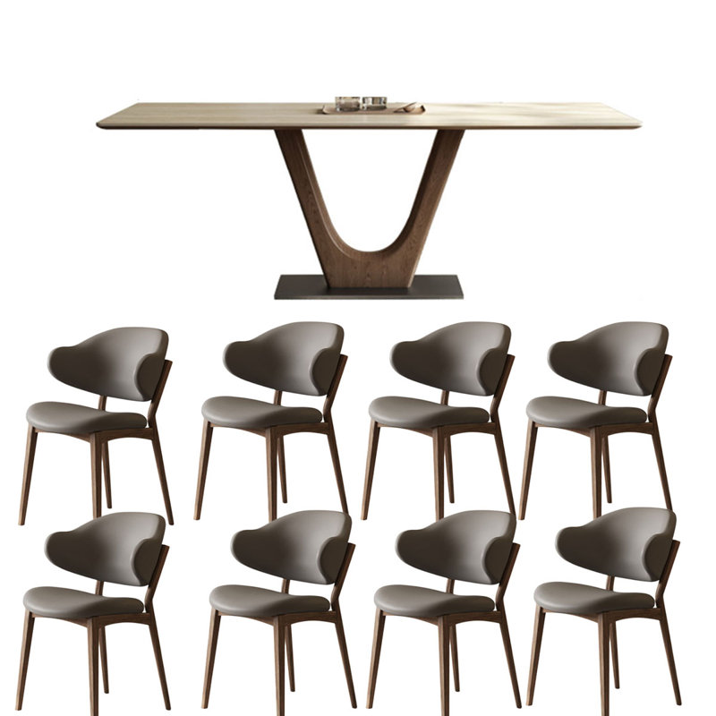 Table de salle à manger en pierre matte avec structure en bois de frêne, H 29,5 po x L 78,7 po x l 31,5 po