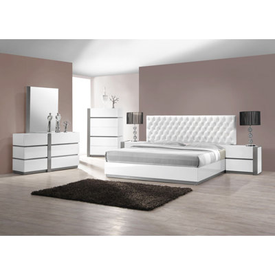 Ensemble de chambre configurable avec lit plateforme rembourrée Kajal