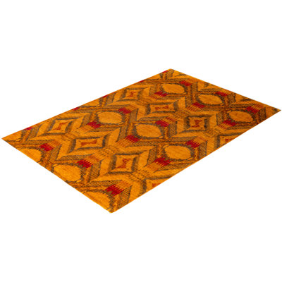 Overdyed Hand-Knotted Wool Modern-Contemporary Red Area Rug 6' 1" x 9' 2"