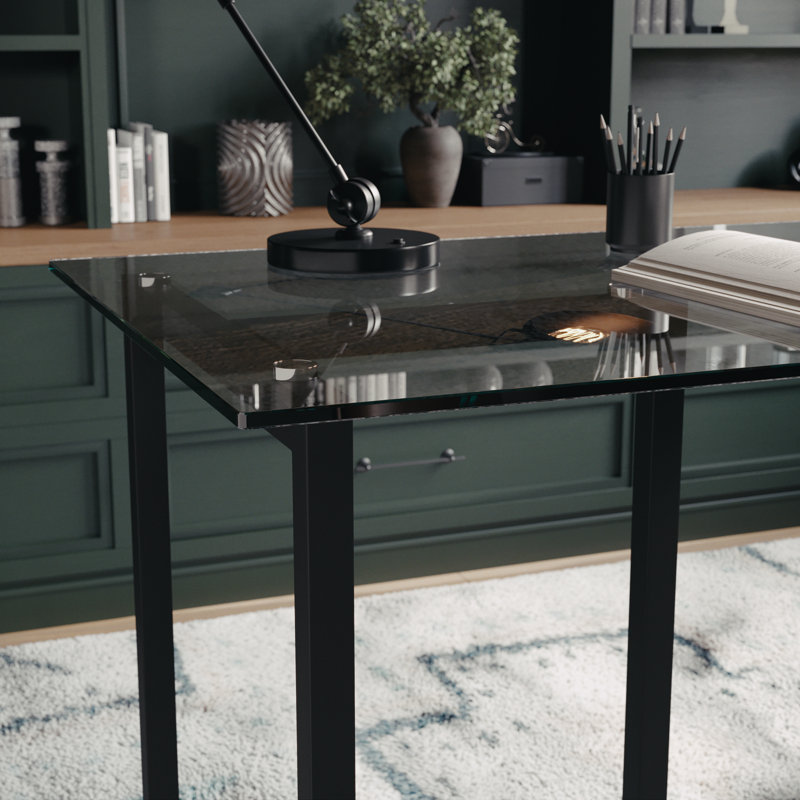 Huddleston Martha Stewart Eli Tempered Glass Top Home Office Desk with Steel Frame, Oil Rubbed Bronze