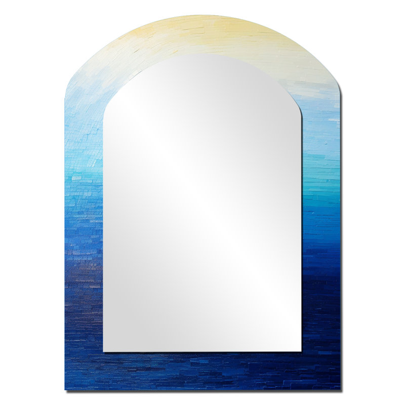 «Blue Spectral Solitude I», miroir décoratif asymétrique de formes abstraites, grand miroir mural moderne de forme libre, impression d'art en métal