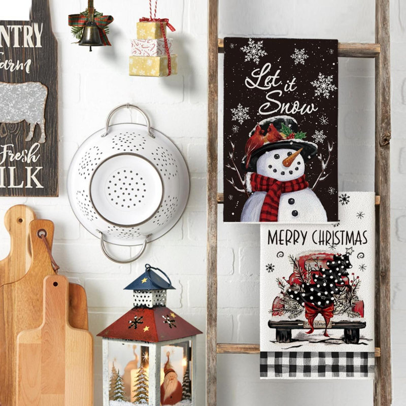 Snowman Xmas Trees Santa Claus Truck Merry Christmas Kitchen Towels Dish Towels,  Farmhouse Decoration Hand Towels Set Of 6