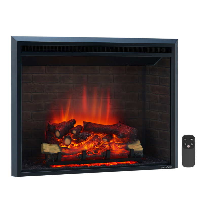 Insertion de foyer électrique 33 "avec son craquelé de feu Puraflame Ayame, télécommande, 750 / 1500W, noir