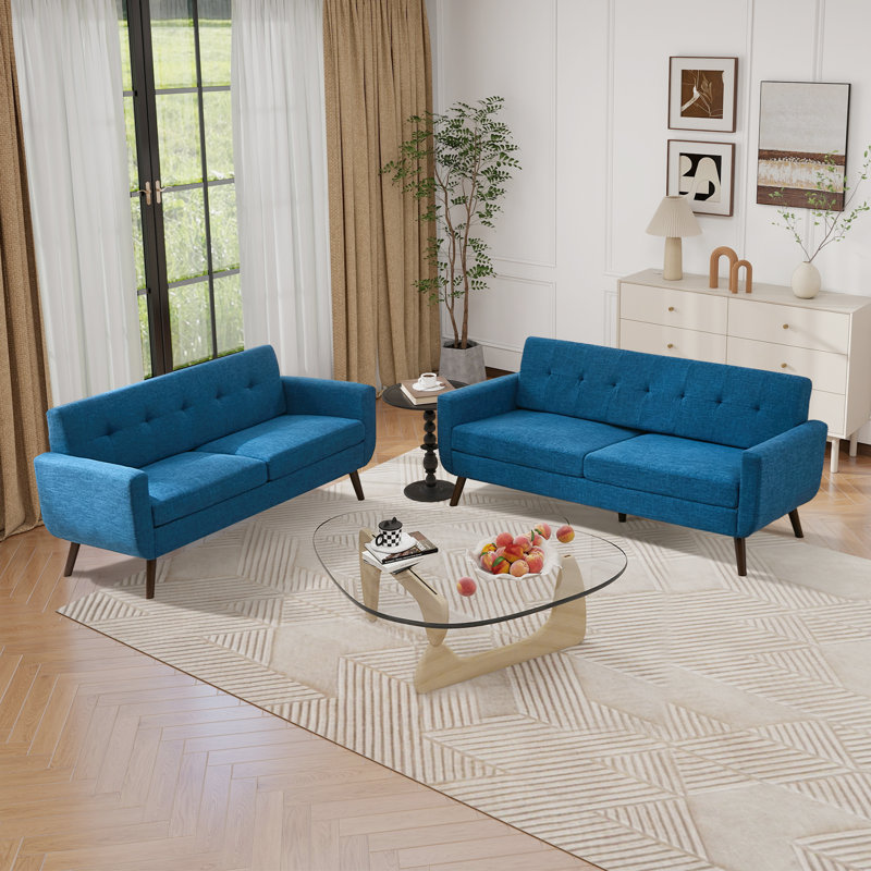 Loveseat And Sofa Set, 2 - Piece Tufted Upholstered Living Room Set, Blue