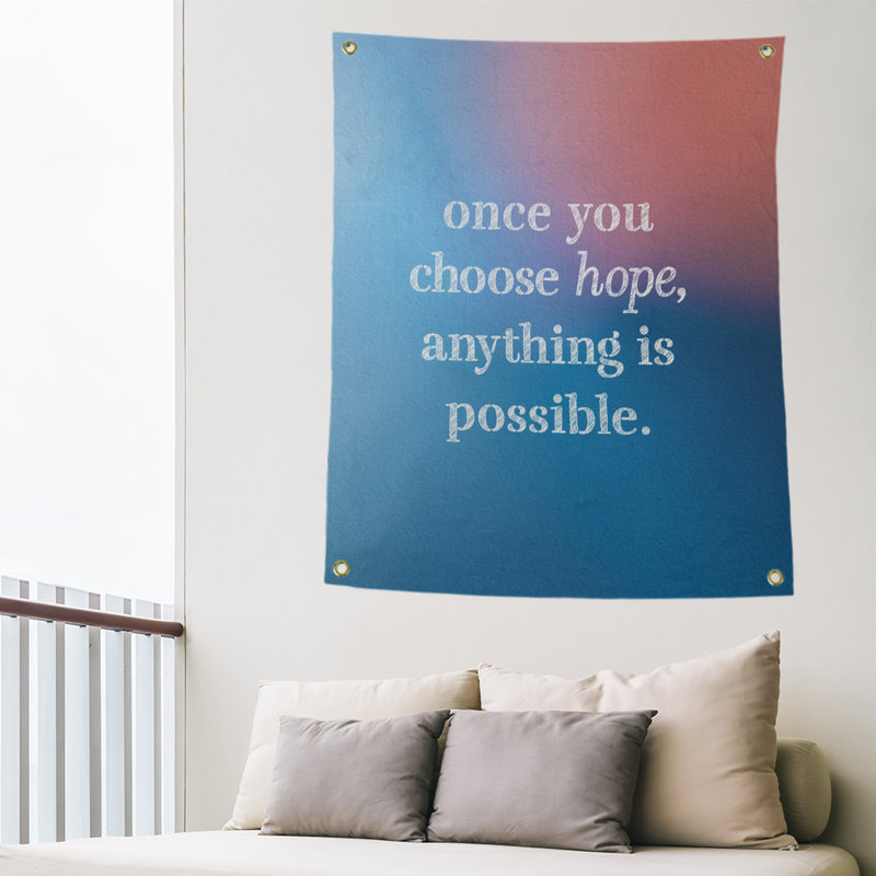 Tapisserie de polyester, citation en polyester, citation de l’espoir, H 36 po x l 26 po, Bleu / Rose