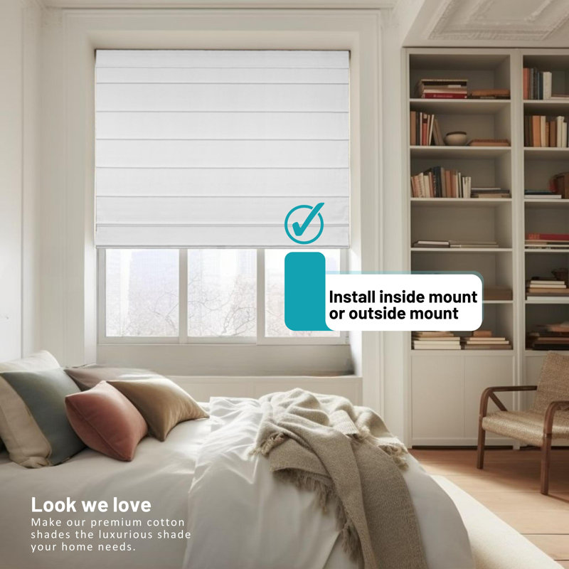 Room Darkening Roman Shade, 23"W x 64"L, White