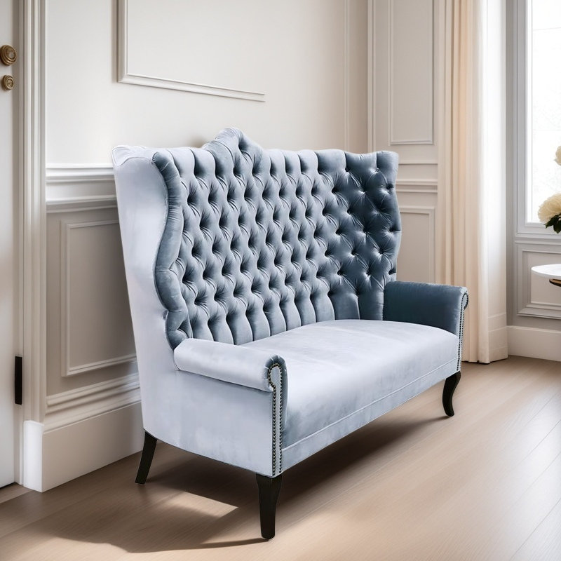 Canapé double rembourré en velours, Bleu clair