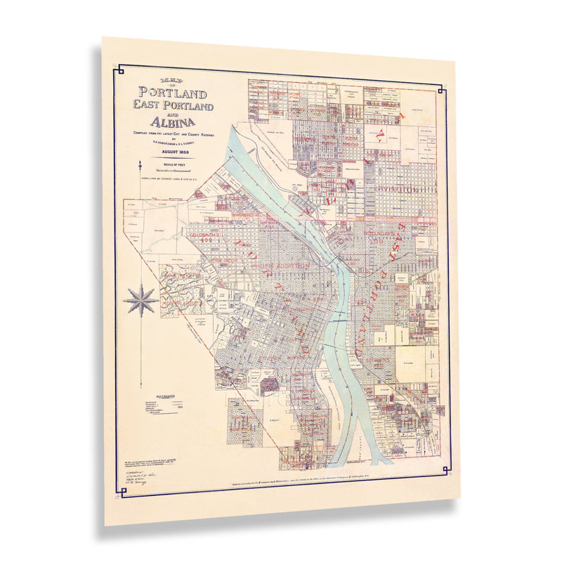 "1889 Portland, East Portland & Albina Map Art mural" sur, H 24 po x l 20 po