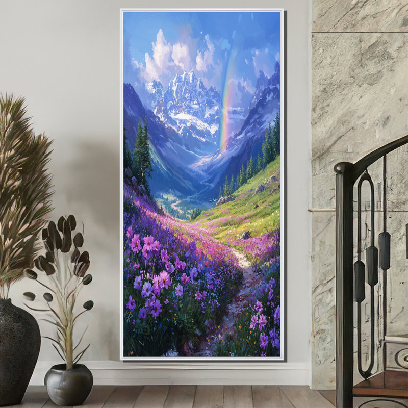 Rainbow in the Alpine Meadows II - Rainbow, reproduction d'art sur toile encadrée, H 60 po x l 28 po, Blanc