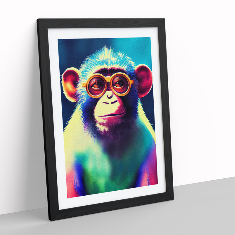 Neon Monkey No.4 - Wall Art, Black Framed, 64cm H x 46cm W x 2cm D