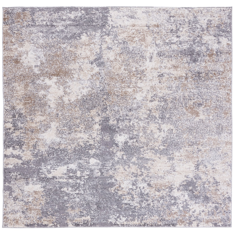 Hassell Abstract Light Gray/Gray Area Rug, Square 6'7"