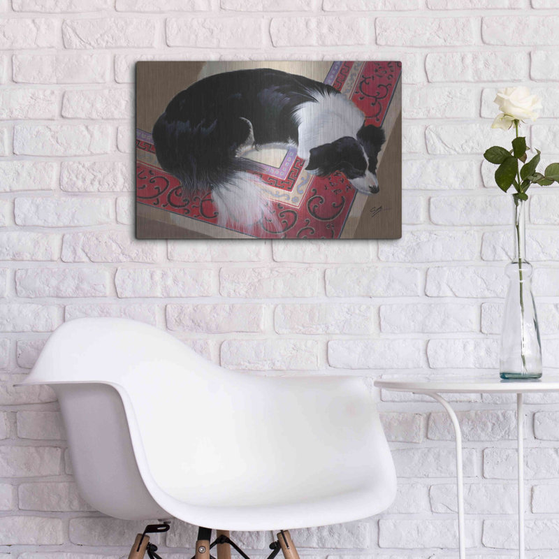 «Chien sur un tapis» par Durwood Coffey, H 16 po x l 24 po