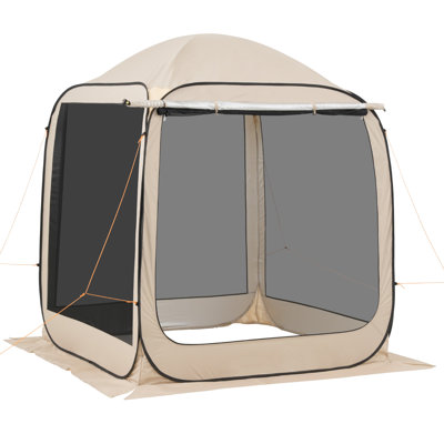Tente moustiquaire avec auvent allongé, 6 x 6 pi, 4 pi 6 personnes, auvent portatif avec auvent avec sac de transport, côtés de filet, pour patio, cour et activités de plein air, beige