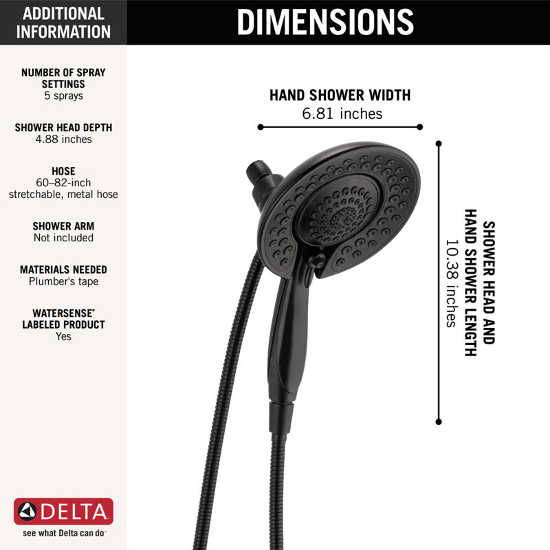 2.5 GPM Rain Dual Shower Head with H2Okinetic Technology, Matte Black