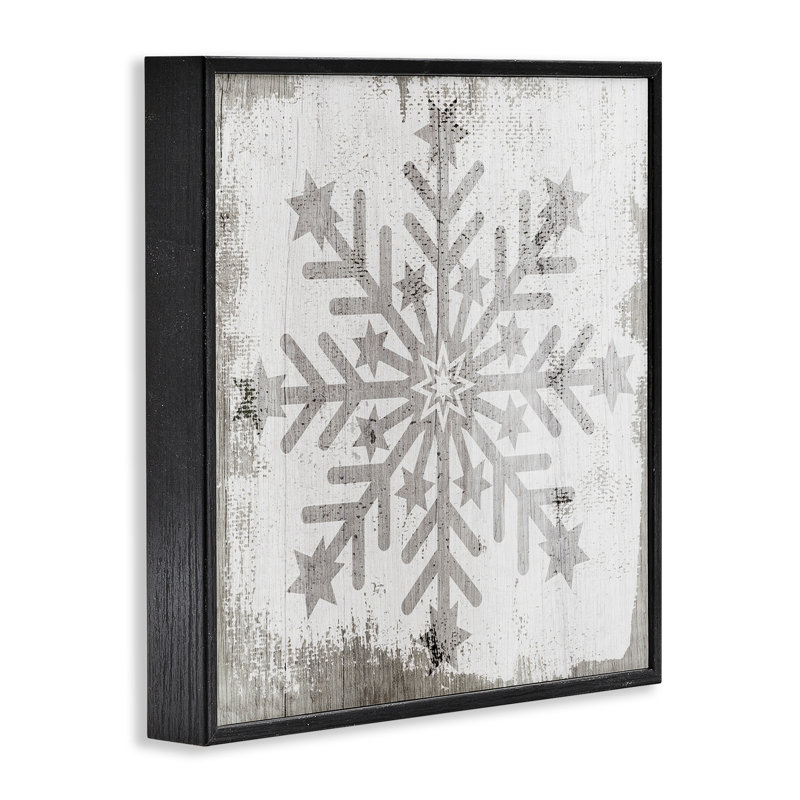 Motif de flocons de neige d'hiver patiné - 250, Giclée encadrée noir minuit, H 12 po x l 12 po x P 1,5 po