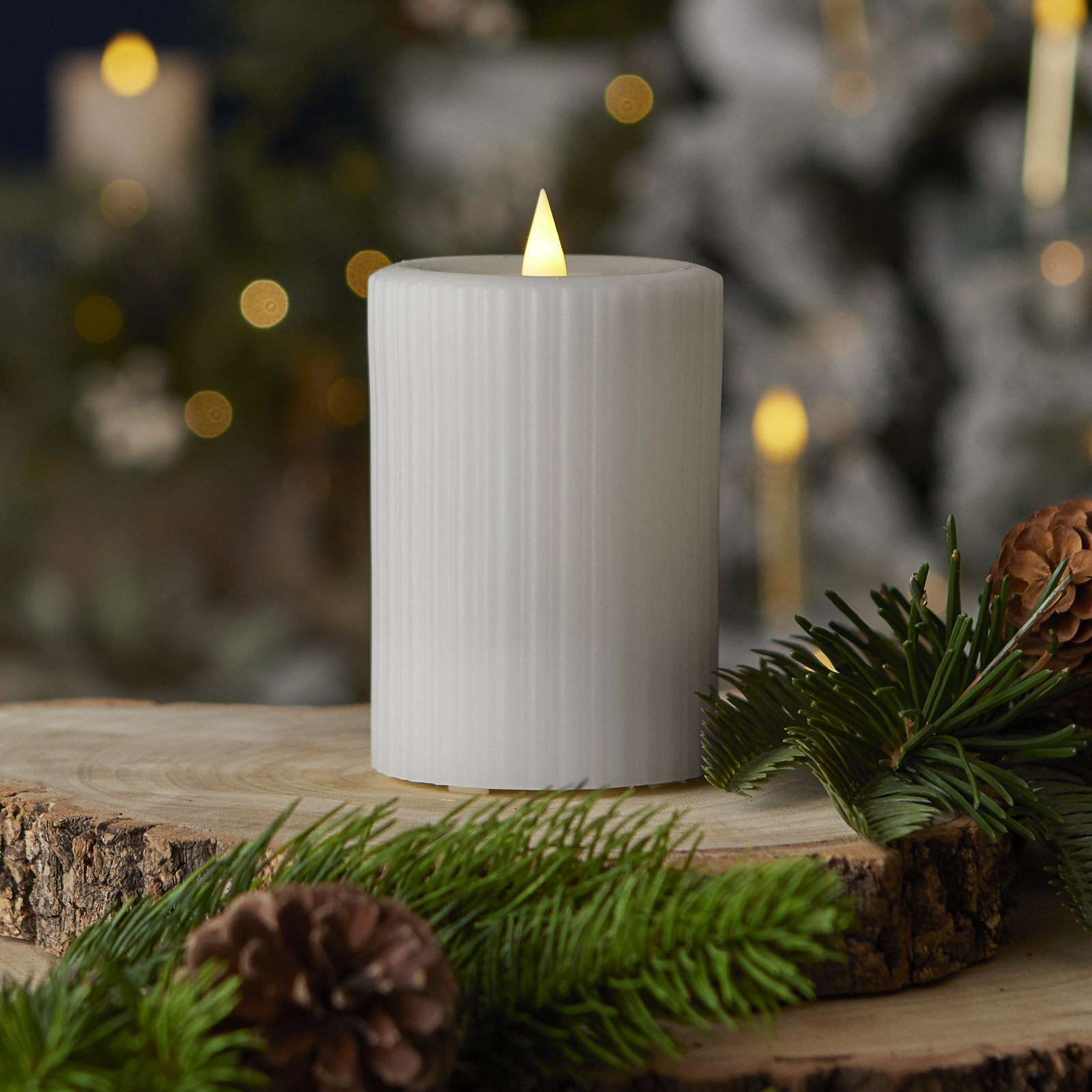 Fine Ribbed Motion Flameless Candle 3x5, 6" x 4", White