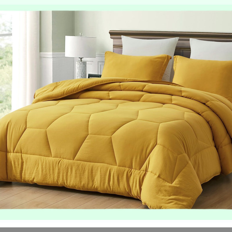 Honeycomb Hexagon Quilted Comforter Set - Lightweight Bedding - Soft Washed Microfiber 3-Piece Geometric Bed Set