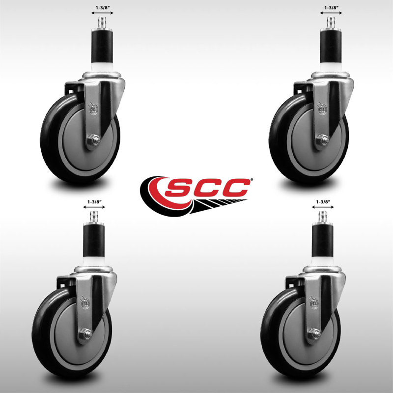 Ensemble de roulettes extensibles pivotantes en polyuréthane de 5 pouces de 1 3/8 po SCC, Noir