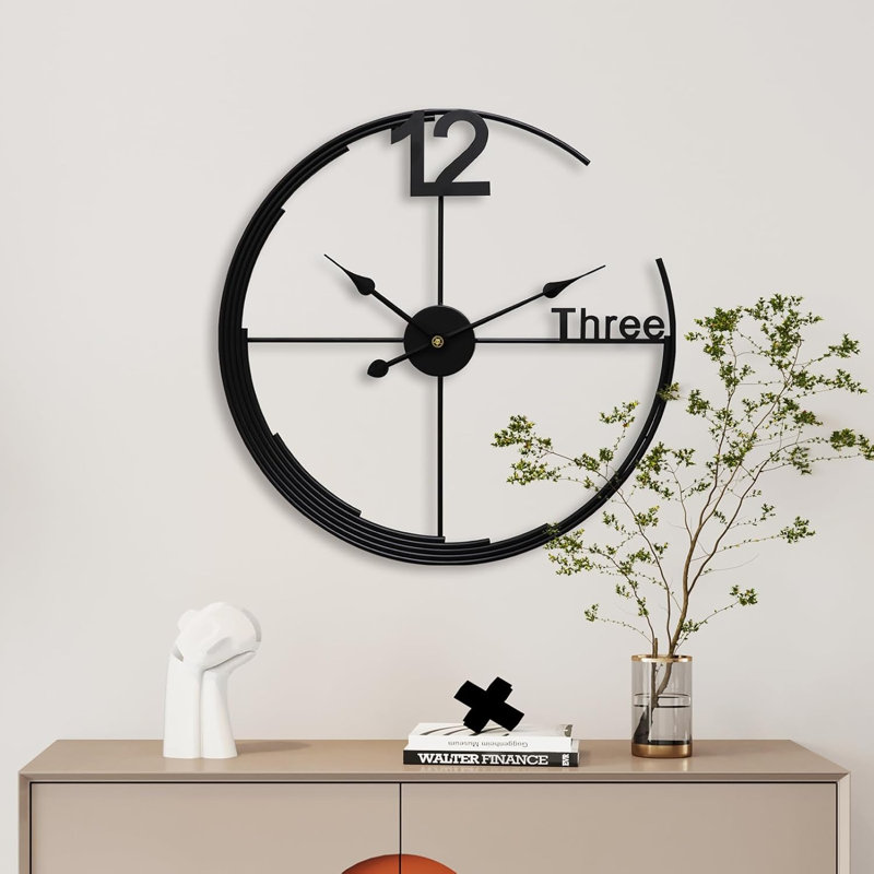 30 Inch Modern Wall Clock, Silent Battery-Operated Clock With Metal Frame For Home/Office Decor