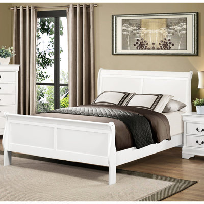 Grand lit de style classique, blanc, meubles de chambre à coucher, bois avec tête de lit et lit inspiré, blanc