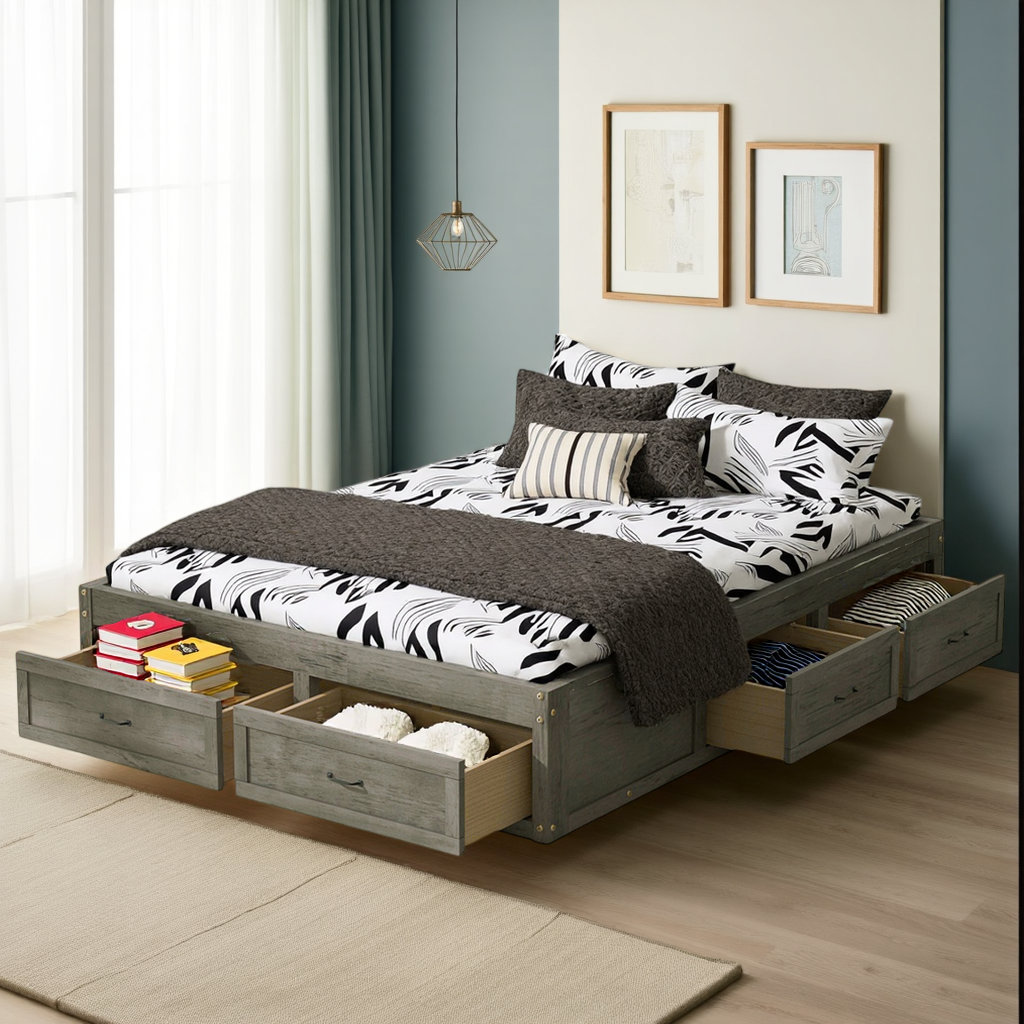 Lark Manor™ Platform Bed with 6 Storage Drawers - Modern Low-Profile ...