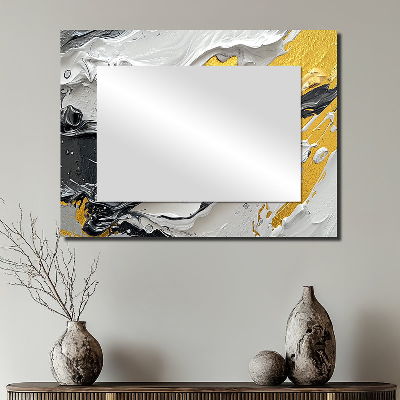 Black Yellow Fugue In Color II - Neo-Expressionism Accent Wall Mirror - Printed On Metal, 24" x 32"