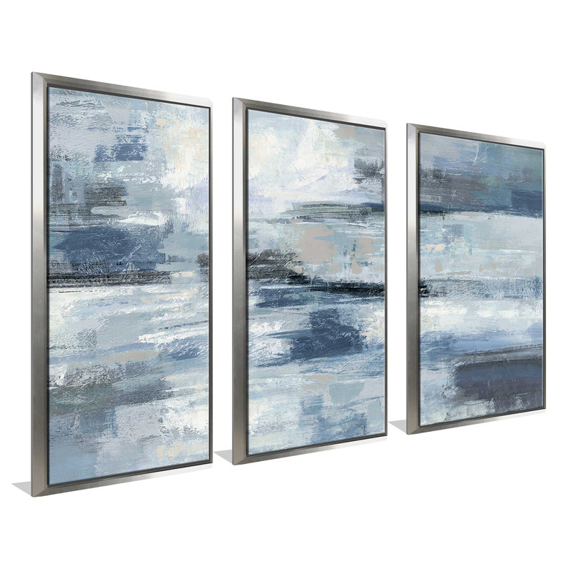 706-8030 " Clear Water Indigo And Gray Crop " by Silvia Vassileva 3 - Pieces Painting Print, 33.5" H x 52.5" W x 2" D