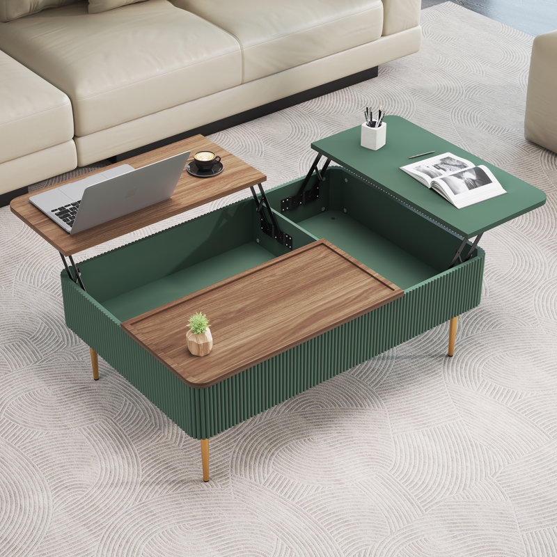 Top Lift Coffee Table with 3 Large Cabinets for Living Room, Green