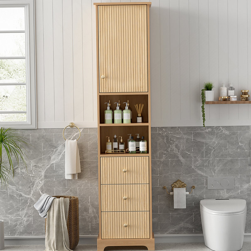 Freestanding Bathroom Cabinet With Traditional American Style, Multiple Storage Options, Gold Handles, Damping Hinges And Adjustable Shelves For Organized Space